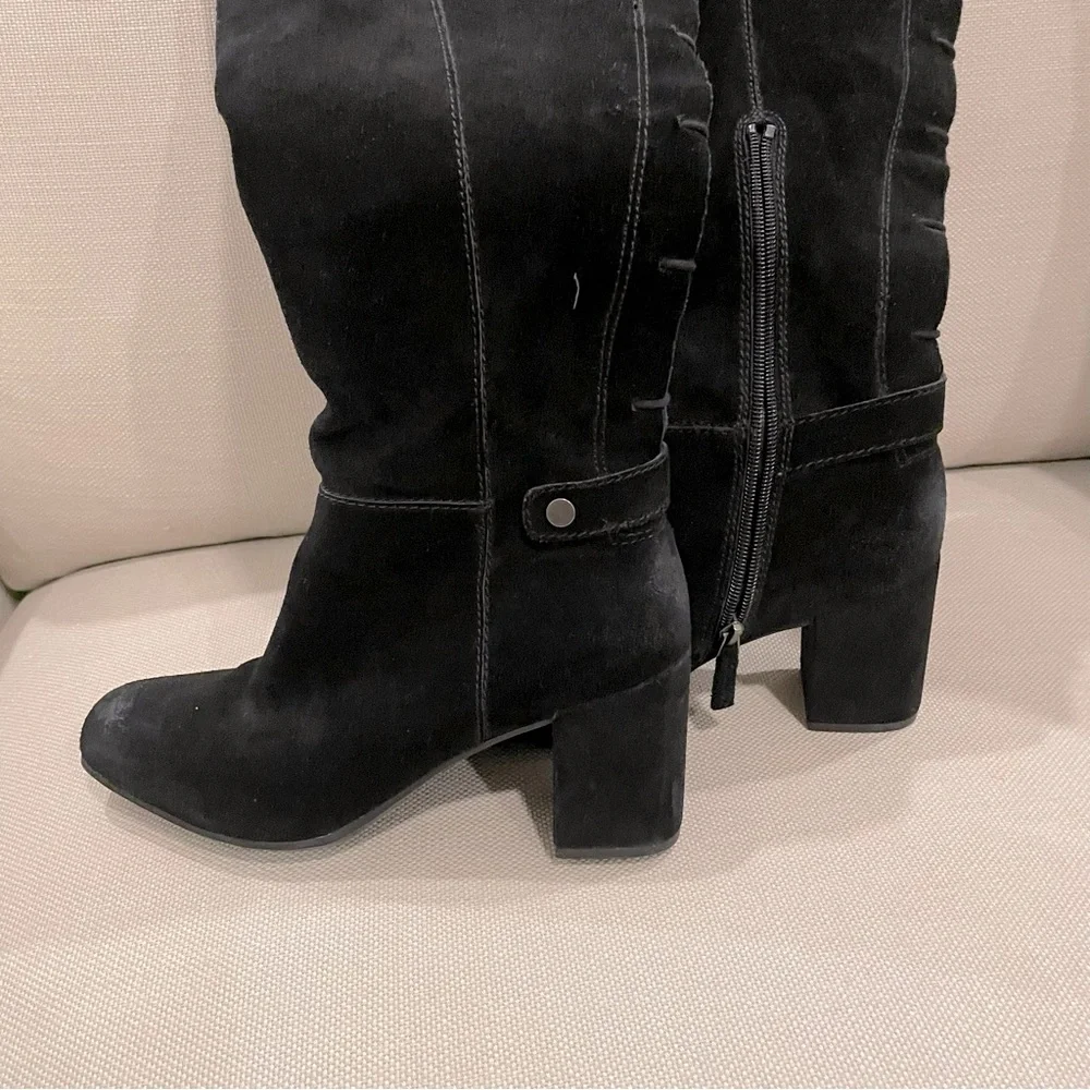 Womens Franco Sarto Pava Knee-High Dress Boots - Black Suede Size 8.5